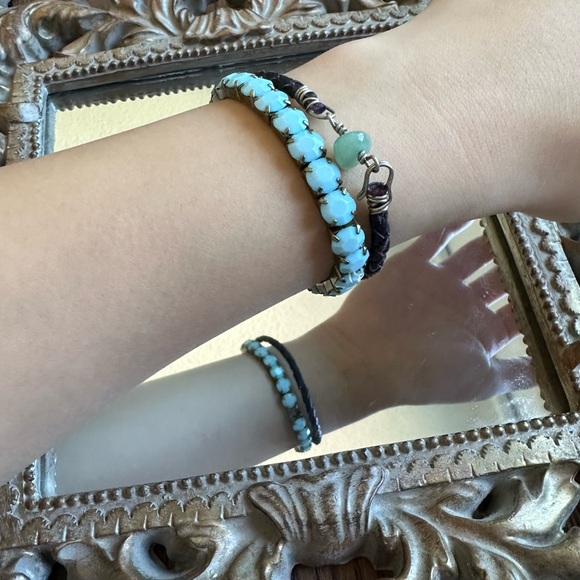 3 for $20 ✨Boho bracelet bundle - small BC Jade stone handmade woven bracelet - Picture 3 of 5
